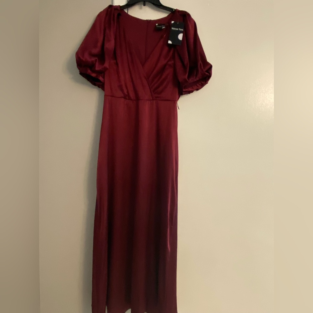 Long Short Sleeve Evening Dress Wine Color Size 8